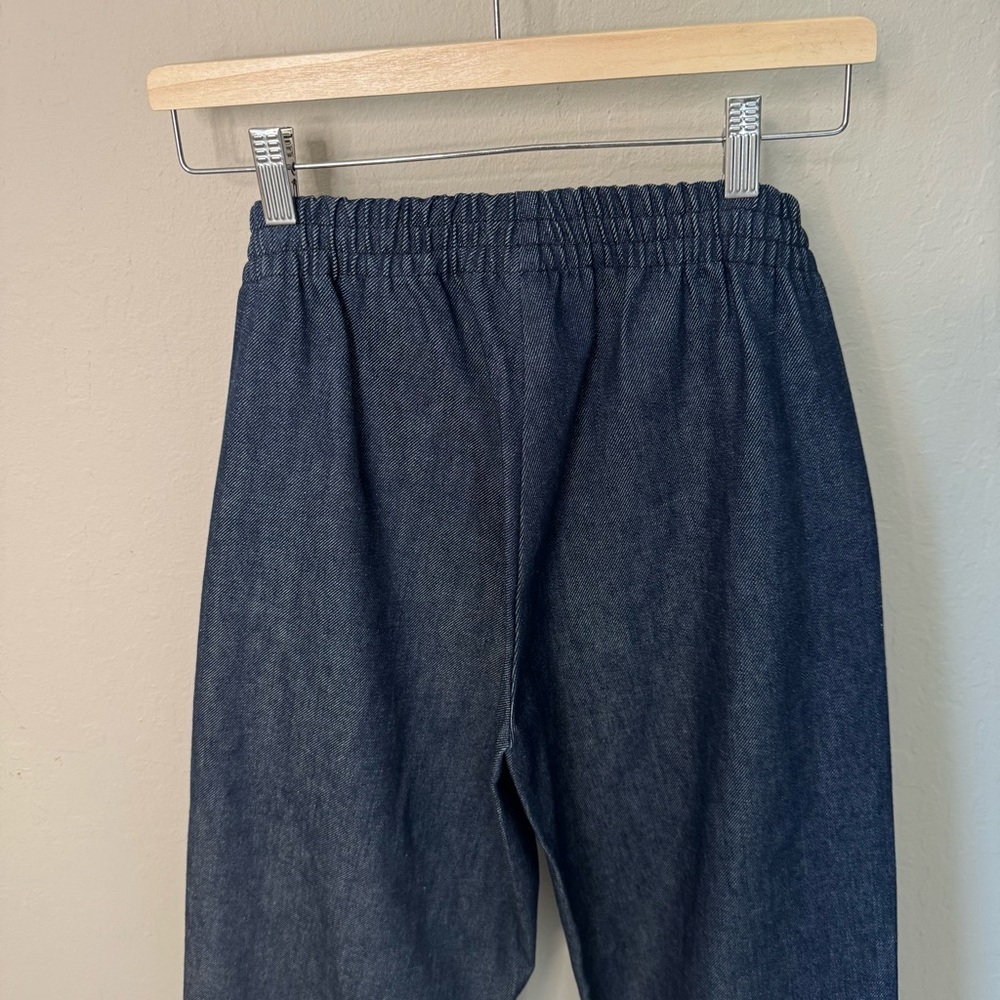 GRON KULLE Dark Denim Wide Leg Cropped Jeans Pants Pull On Elastic Waist - Picture 8 of 12